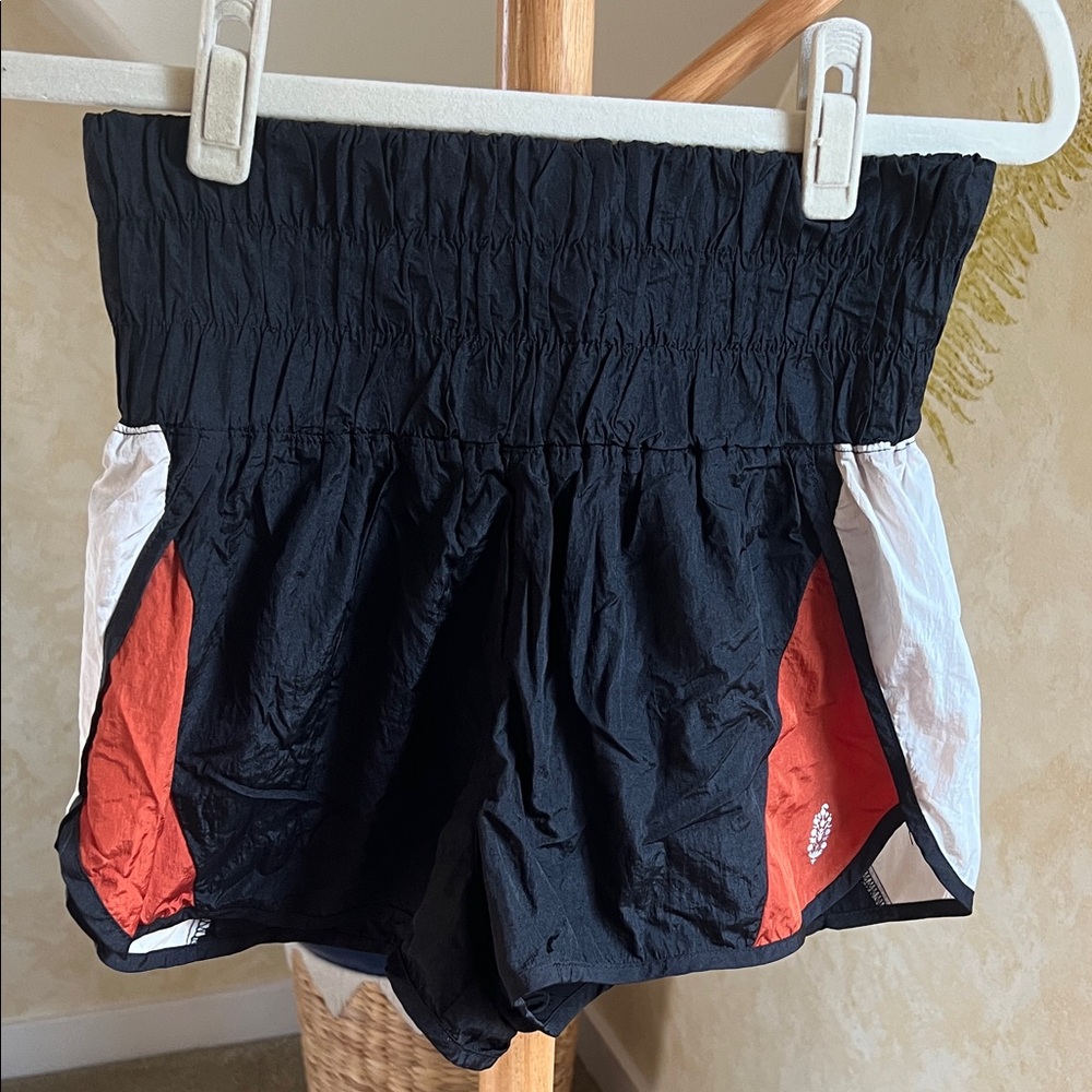 FP Movement Black and White Athletic Shorts with Red Details